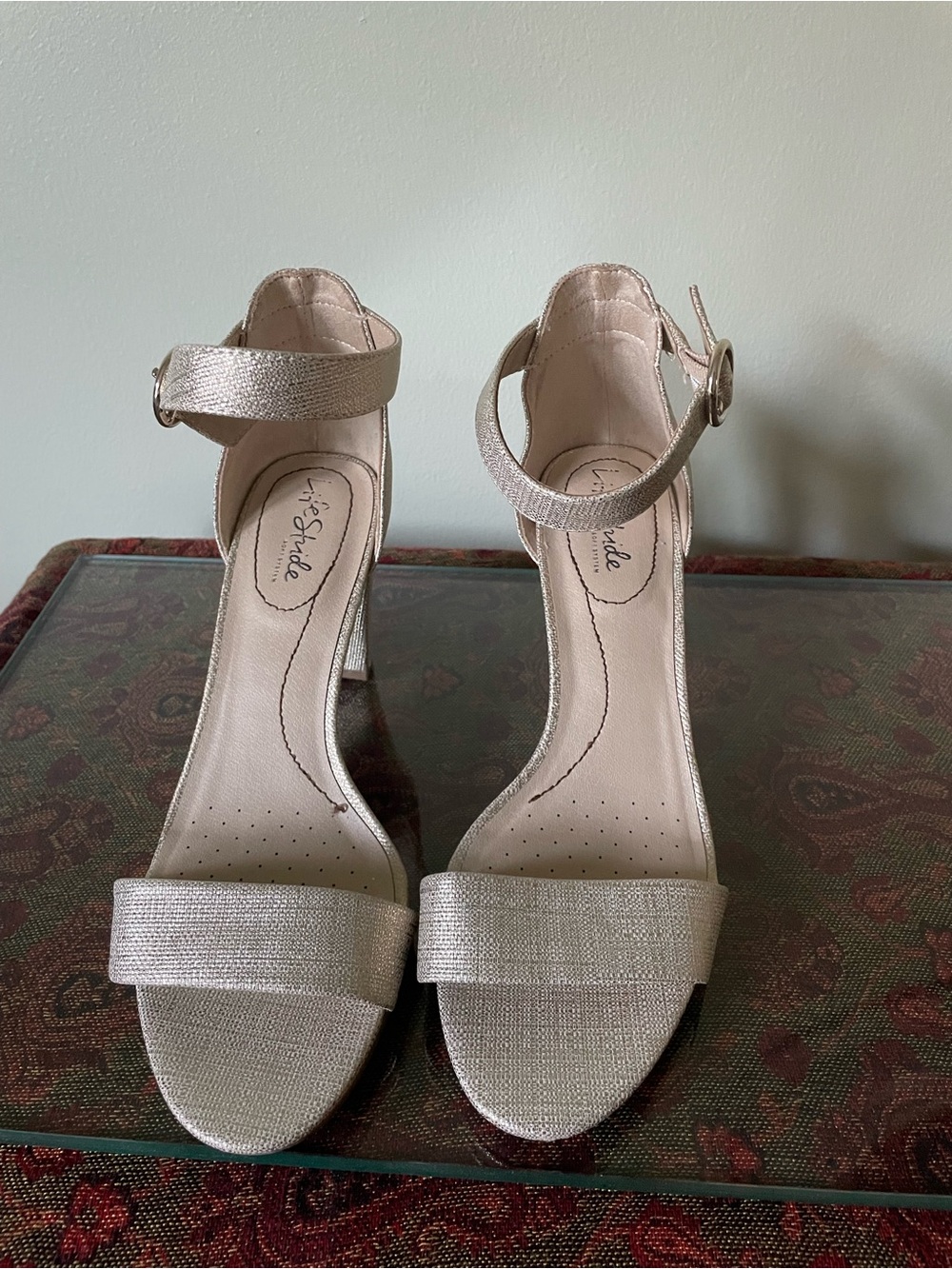 Life Stride Metallic Champagne  Ankle-Strap Heels 8.5